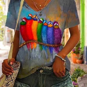 Print Short Sleeve V Neck Tee